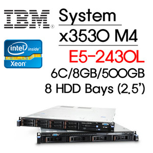 정품 IBM System x3530 M4 E5-2430L 2.0GHz 6C 2.0GHz, 8GB , 500G, 460W x 1, H1110, 3yr, 8HDD Bays(2.5)
